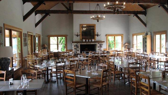 The main restaurant area at Centennial Vineyard … complete with delightful fireplace for winter comfort.
