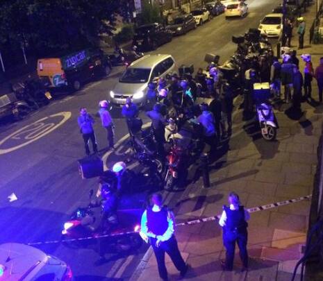 Police and ambulances on Hackney/Queensbridge Road in London. Picture: Sarah Cobbold Twitter page