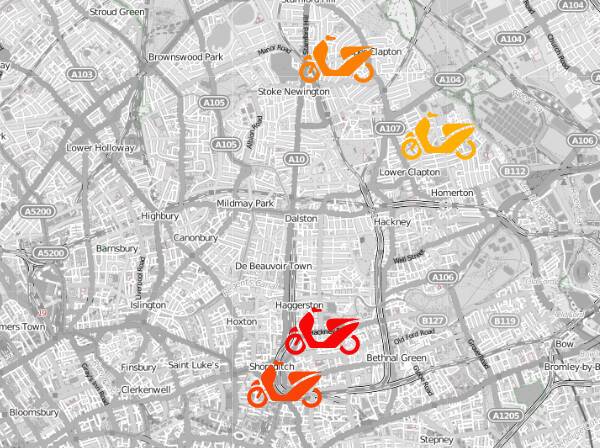 A map of where the incidents took place in London.