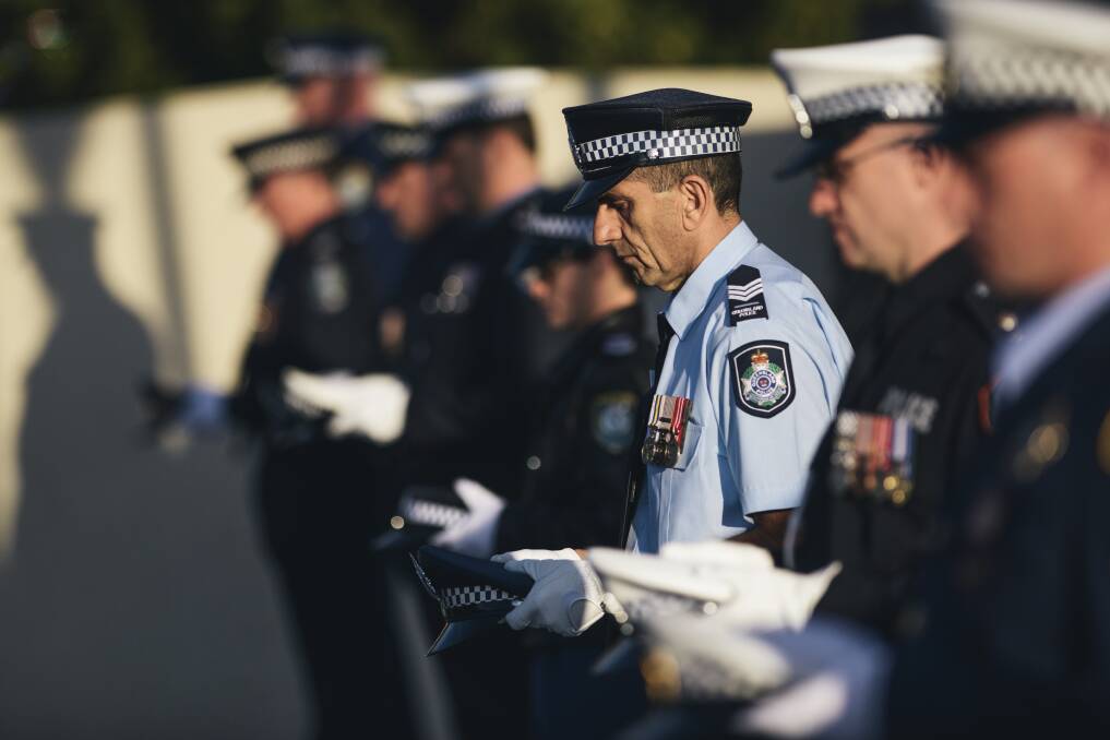 Officers at last year's National Police Remembrance Day memorial service in Canberra. Photo: Rohan Thomson/The Canberra Times