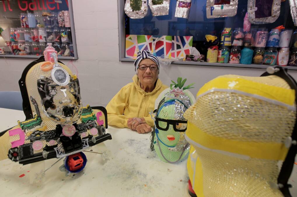 Healing: Campbelltown's Christine Robinson is in remission after surviving a brain tumour. She has decorated a the mask she had to wear during treatment, which will part of an exhibition at the Casula Powerhouse Arts Centre. Picture: Simon Bennett