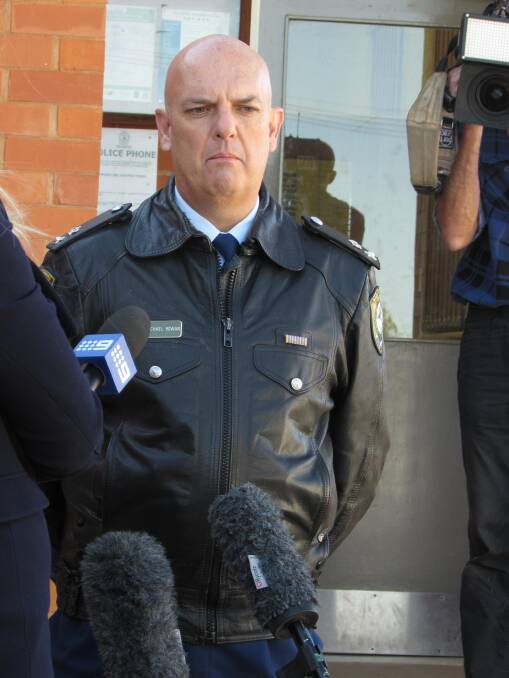 Superintendent Michael Rowan during a press conference at Leeton police station on Saturday morning. 