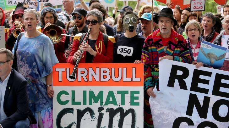 Environmentalists took to Melbourne's streets to protest a potential government loan to coal giant Adani. Photo: Wayne Taylor