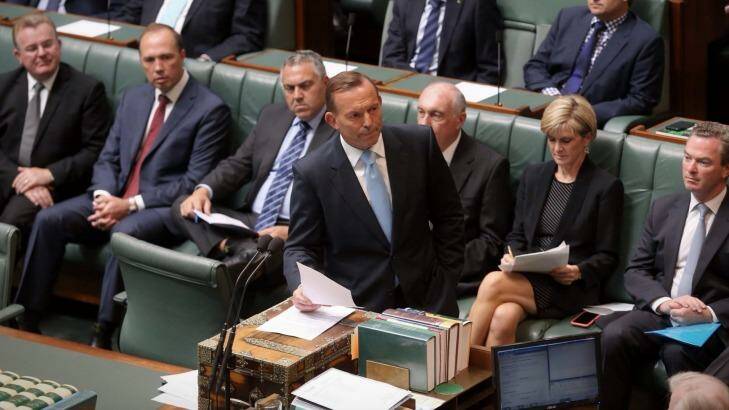 Prime Minister Tony Abbott seems to have several stories on the go about the country's fiscal challenges.  Photo: Andrew Meares