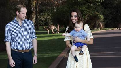 Digitally altered Image: William, Catherine and George in front of Kangaroos at Government House
