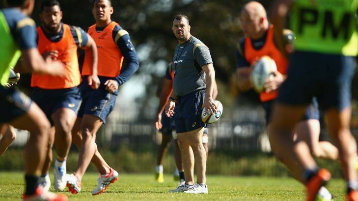 Preparations in full swing: Wallabies coach Michael Cheika watches on during the training session at Kippax Lake. Photo: Mark Kolbe