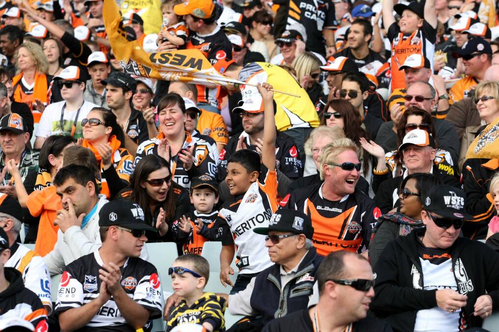 Wests Tigers fans during the round 12 NRL Wests Tigers v North Queensland Cowboys game at Campbelltown stadium. Picture: Jonathan Ng