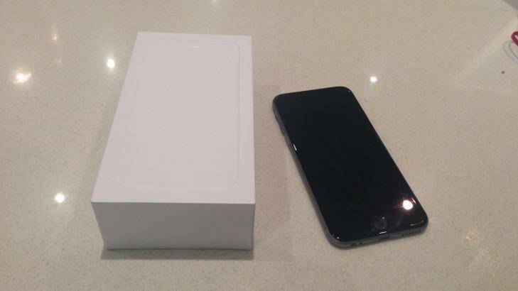 This is the box your new iPhone comes in.
It's a minimalist look and a move away from the colourful boxes Apple usually packages its devices in. When shown the box an Apple employee said he hadn't seen it before today. Photo: Ben Grubb