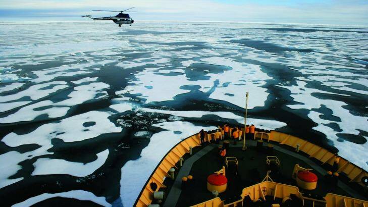 Passengers on Kapitan Khlebnikov's Arctic cruises can take a helicopter sightseeing tour. Photo: Richard Sidey
