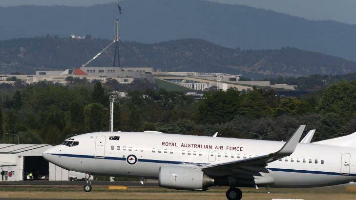 One of the RAAF's special purpose aircraft departs RAAF Fairbairn in Canberra. Photo: Alex Ellinghausen