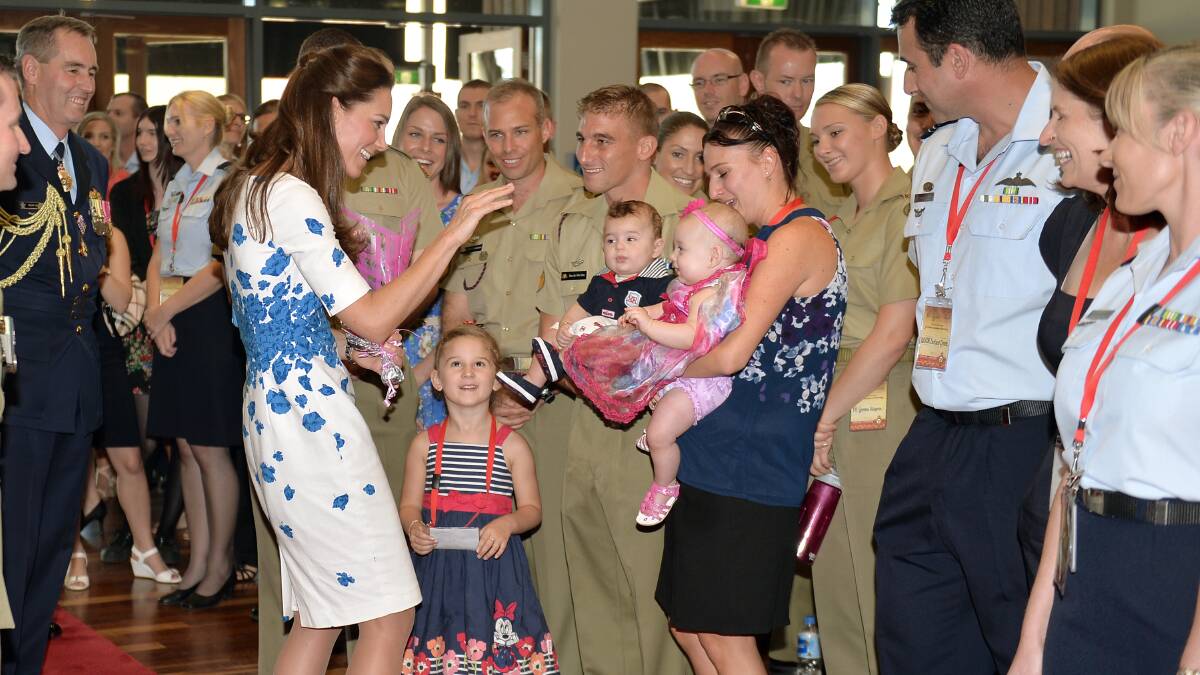 Princess Catherine meets with families of service personnel at the Royal Australian Airforce Base at Amberley in Brisbane. Photo: Pool/Samir Hussein/WireImage.