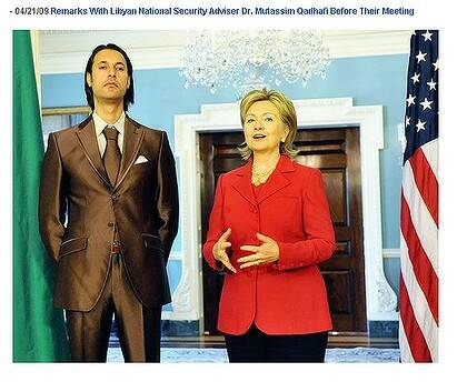 Mutassim Gaddafi poses with US Secretary of State Hilary Clinton in a publicity picture posted on the US Department of State website.