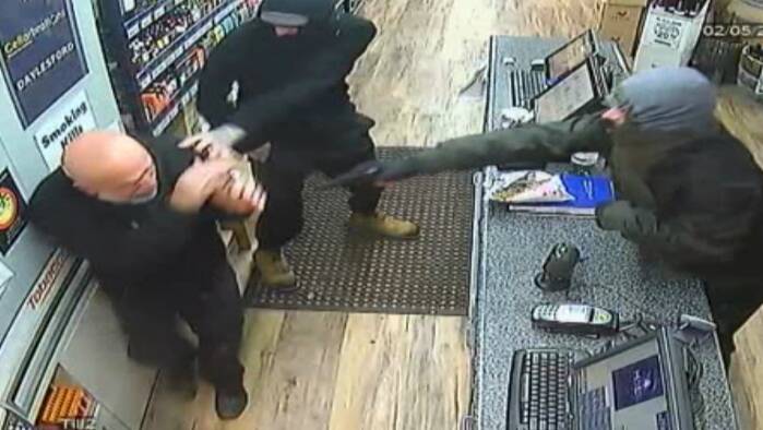 A screenshot of the CCTV footage of the dramatic armed hold-up.