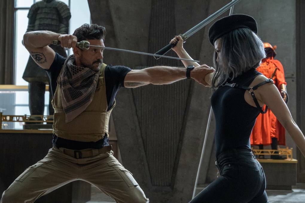 Action-packed: Frank Grillo and Selina Lo star in the super fun, over-the-top action comedy Boss Level, rated MA15+, in cinemas now.