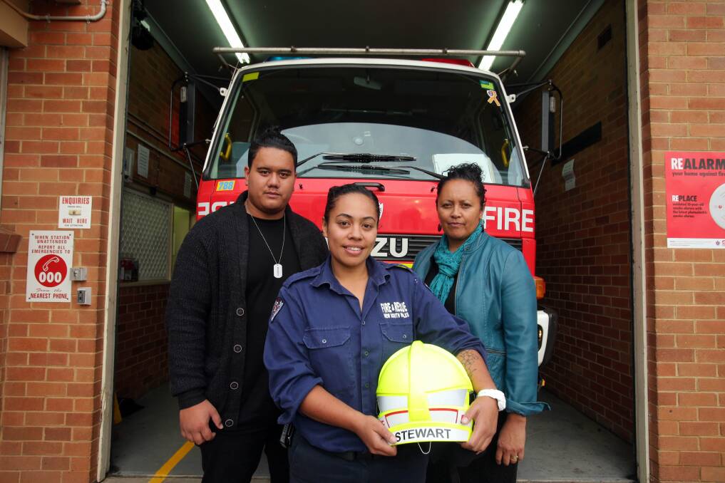 Selwyn Lloyd, Crystal Stewart and Mal Fruean at Ingleburn Fire Station. Picture: Chris Lane