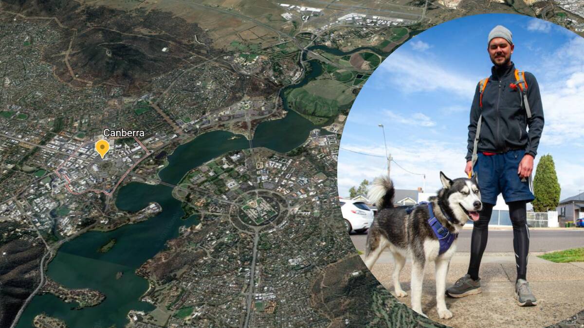 Craig the husky, guided by owner Jordan Taylor, made it to Canberra - on paw. And foot.