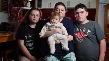 CROWDED HOUSE: Phoebe, Axel, Kristy and Wyatt Roberts have been staying with Ms Roberts' parents while she recovers from open heart surgery. Picture: Brodie Weeding
