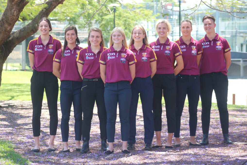 LION PRIDE: Maria Moloney (third from left) with Brisbane's fellow 2019 AFLW recruits. Picture: Brisbane Lions