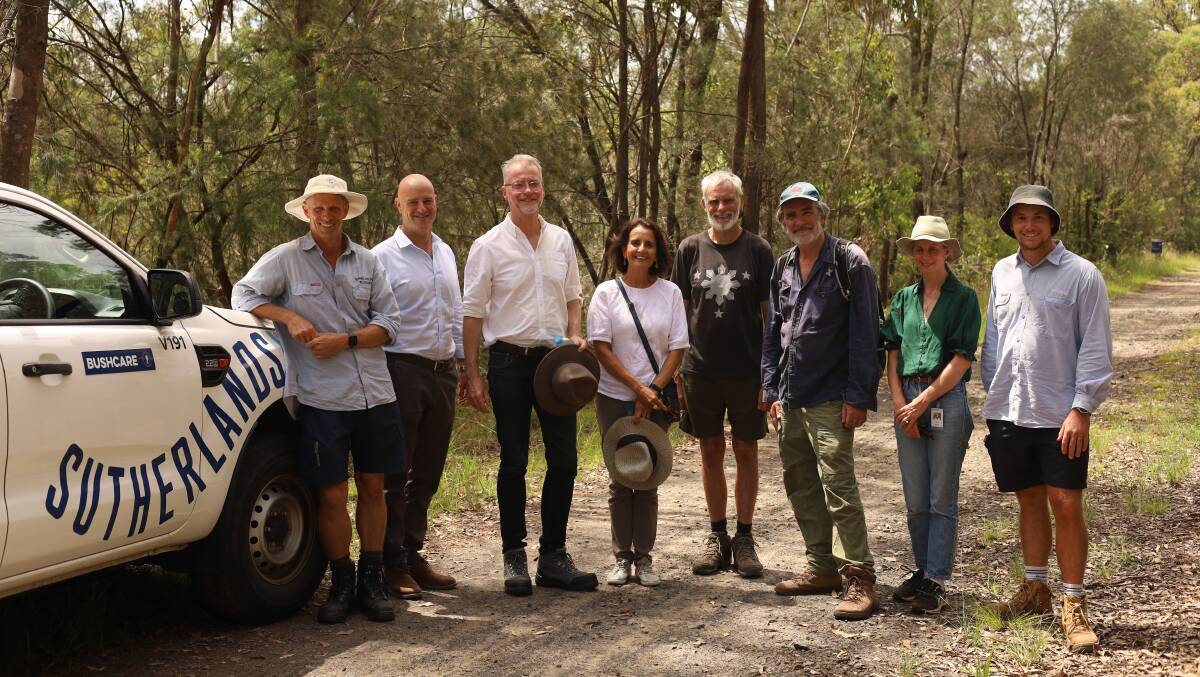 Site visit: Jason Salmon, SSC Bushland Unit (left), Simon Earle, Senator Tony Sheldon, Councillor Diedree Steinwall, Steve Anyon-Smith, Tom Kristensen, Cally Collins, SSC Environmental Science Team and Nathan Clare, SSC Bushland Unit. Picture supplied