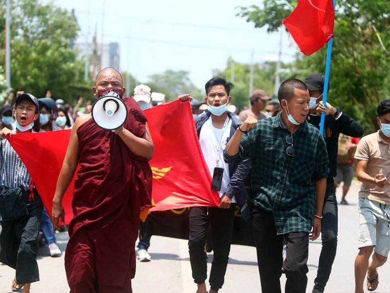 Demonstrators have marched in Mandalay during the latest anti-military coup protest in Myanmar.