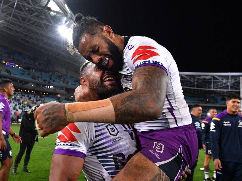 Josh Addo-Carr (r) wants to experience that winning feeling again in his final year with the Storm.