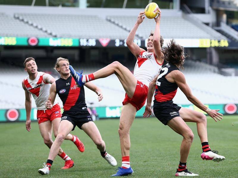 Jordan Dawson of the Swans takes a mark during his side's seven-point win over the Bombers.