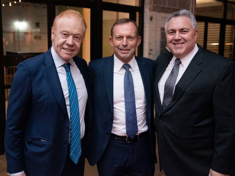 Tony Abbott(C) flew across the world to attend with Anthony Pratt's farewell party for Joe Hockey(R)
