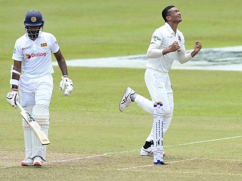 Bangladesh's Taskin Ahmed dismisses Sri Lanka's Lahiru Thirimanne for 140 in the second Test.