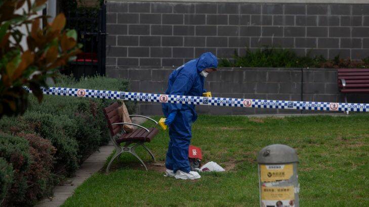 News SHD  Forensic services investigating and marking the area where a man was killed earlier this morning, Forest Rd, Hurstville Train Station , Sydney The deceased person is beleived to be under the foresic blue tent Saturday the 13th of January 2018 News SHD Picture by FIONA MORRIS