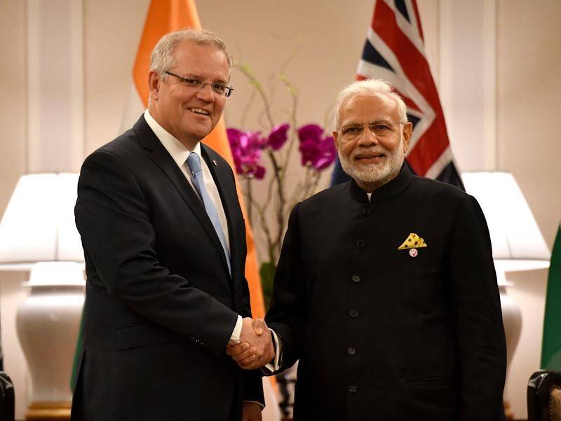 Prime Minister Scott Morrison (left) and Indian counterpart Narendra Modi have held talks in the US.