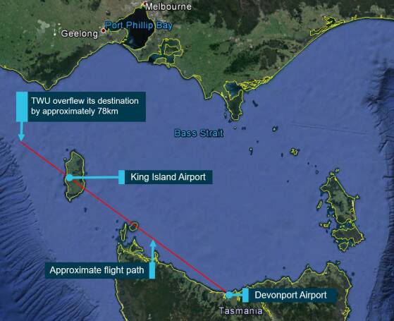FLIGHT PATH: The plane overshot King Island by around 78 kilometres after its pilot fell asleep. Picture: Australian Transport Safety Bureau investigation